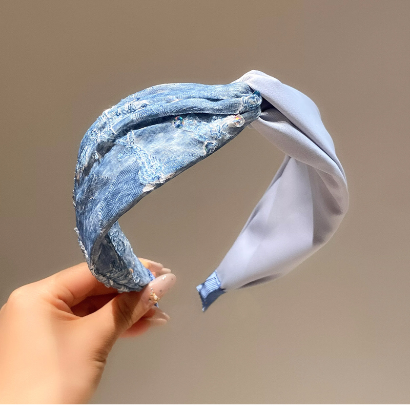 Embroidery Hooping - Vintage Embroidery Sequin Blue Denim Cross