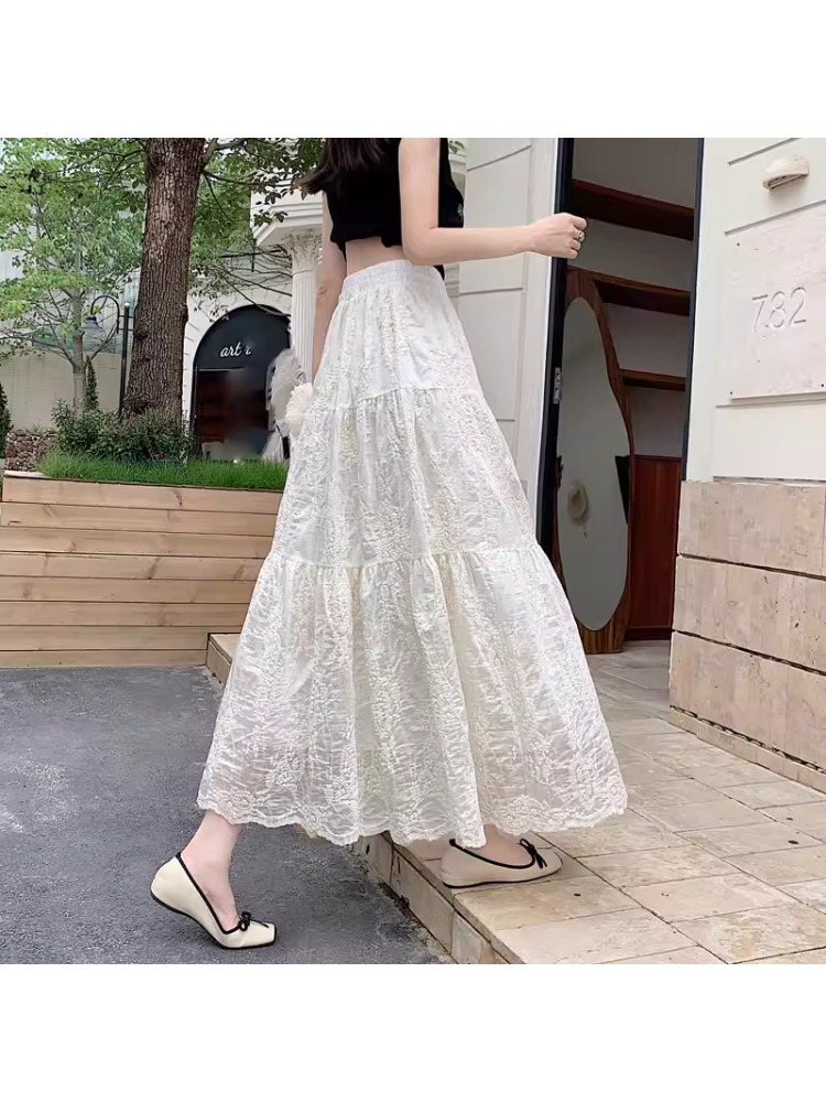 Embroidery Skirt - plus Size Women's High Waist A-Line