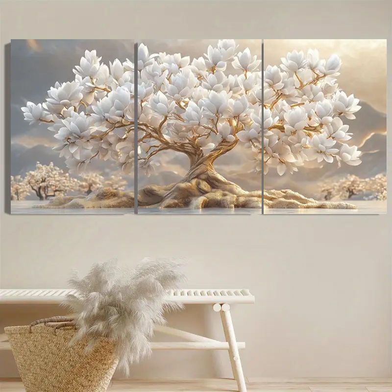 Embroidery Stitches - White Flower Tree and Golden Leaves