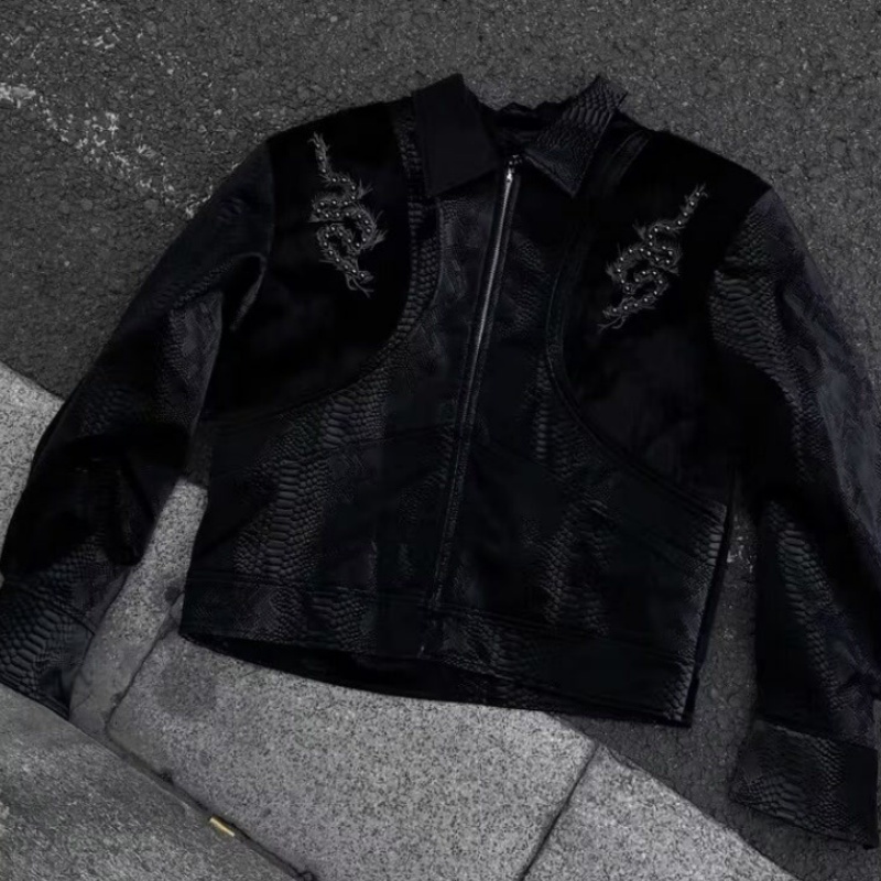 Men Black Snake Embossed Jacke - огляд і ціна Embroidery Gothic