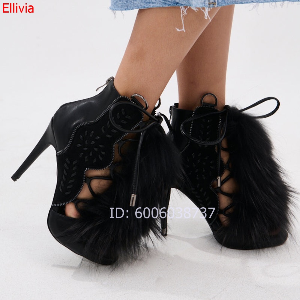 Women  Fur Ankle Sandal Boots  - огляд і ціна Embroidery Shoes