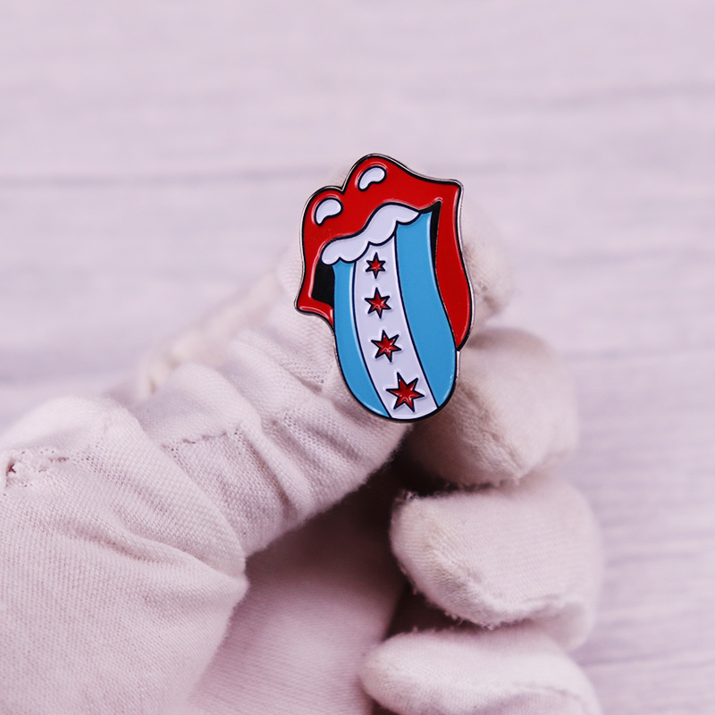 Chicago Flag Enamel Pin Music  - огляд і ціна Embroidery Lips